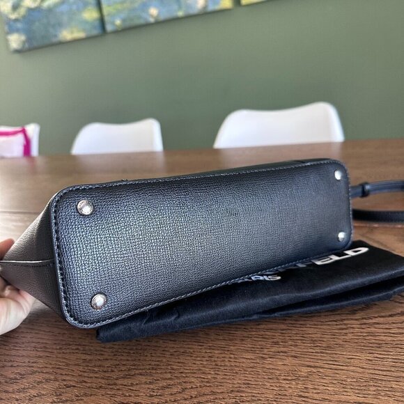 NWT! Karl Lagerfeld Maybelle Mini Tote Satchel Fur Patch Logo Black - Picture 4 of 7